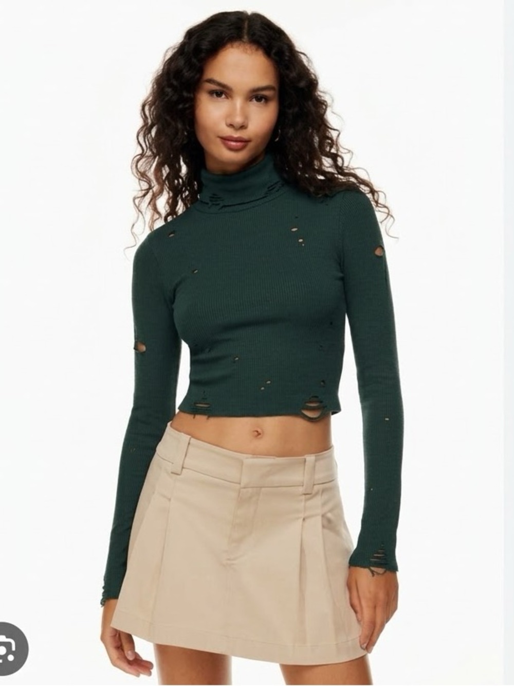 Aritzia Sunday Best Green Ribbed Cropped Turtleneck Top Size Medium
